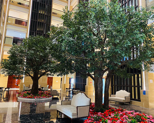 Árbol de ficus de banano artificial de 10-13 pies personalizable con dosel denso - centro del vestíbulo para espacios comerciales