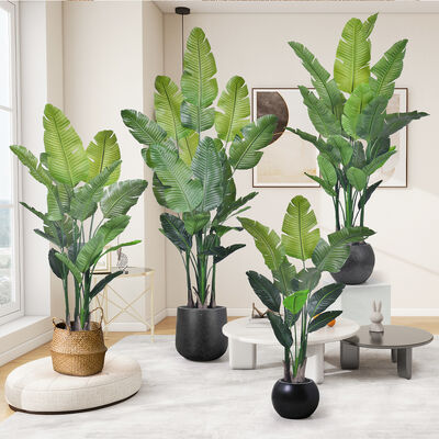 Compra a granel Plantas artificiales Árbol de palma de viajero realista Plantas de interior Plantas artificiales de banano Palma para el hogar Decoración de la sala de estar