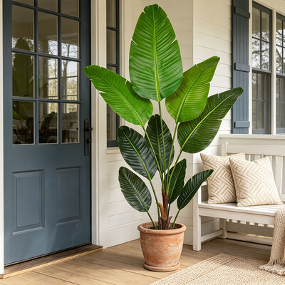 Las plantas artificiales de venta al por mayor Simulación Árbol de plátano de viajero con corteza de fibra de palma natural