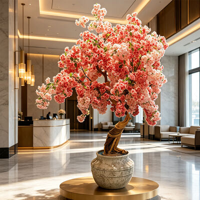 Árbol de flor de cerezo artificial tronco de madera real de seda árbol de flores de sakura para decoración de bodas interior exterior