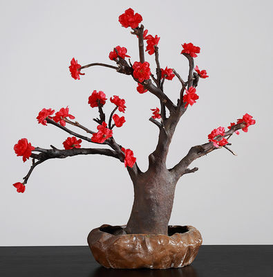 Wedding Home Decor Red Artificial Potted Floor Plants Plum Blossom Silk Flower
